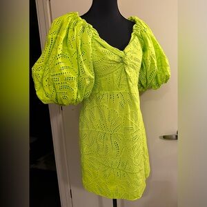 NWT Farm Rio Monstera Eyelet Green Short Sleeve Mini Dress. Size S